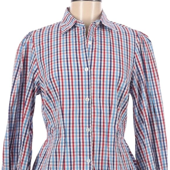 Designer Greyson Multi Color Stripes Peplum Long Sleeve Blouse Med - Picture 5 of 6